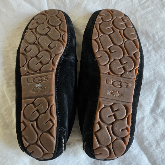 UGG Women’s Black Suede Moccasin Slippers with Shearling Lining - Picture 2 of 3